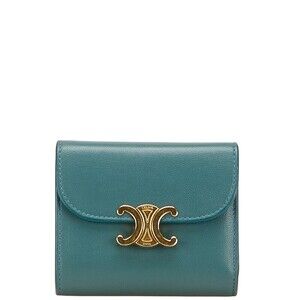 Celine Triomphe bi fold wallet green blue leather
